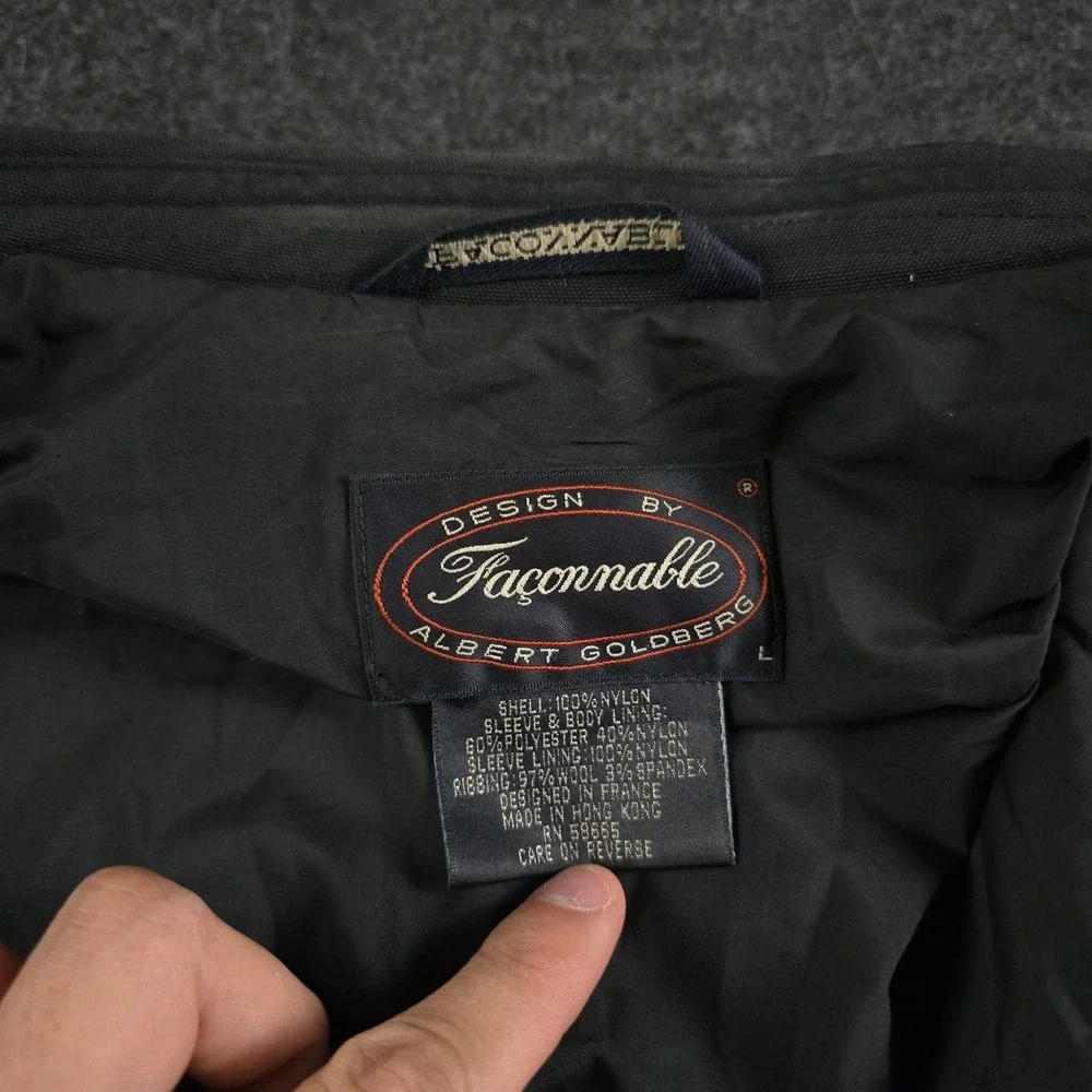 Vtg Faconnable Albert Goldberg Black Biswing Bomber Jacket Elbow Patches Men's L - Picture 3 of 16